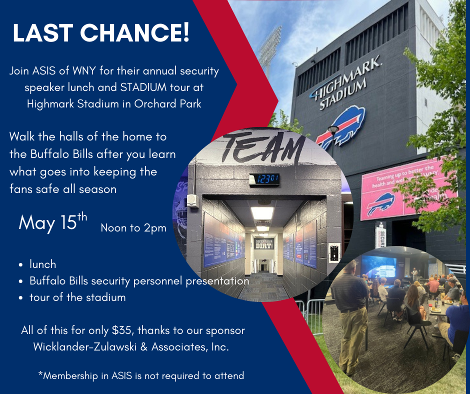 WNY ASIS Buffalo BILLS SPEAKER, LUNCH & TOUR EVENT! (2025)